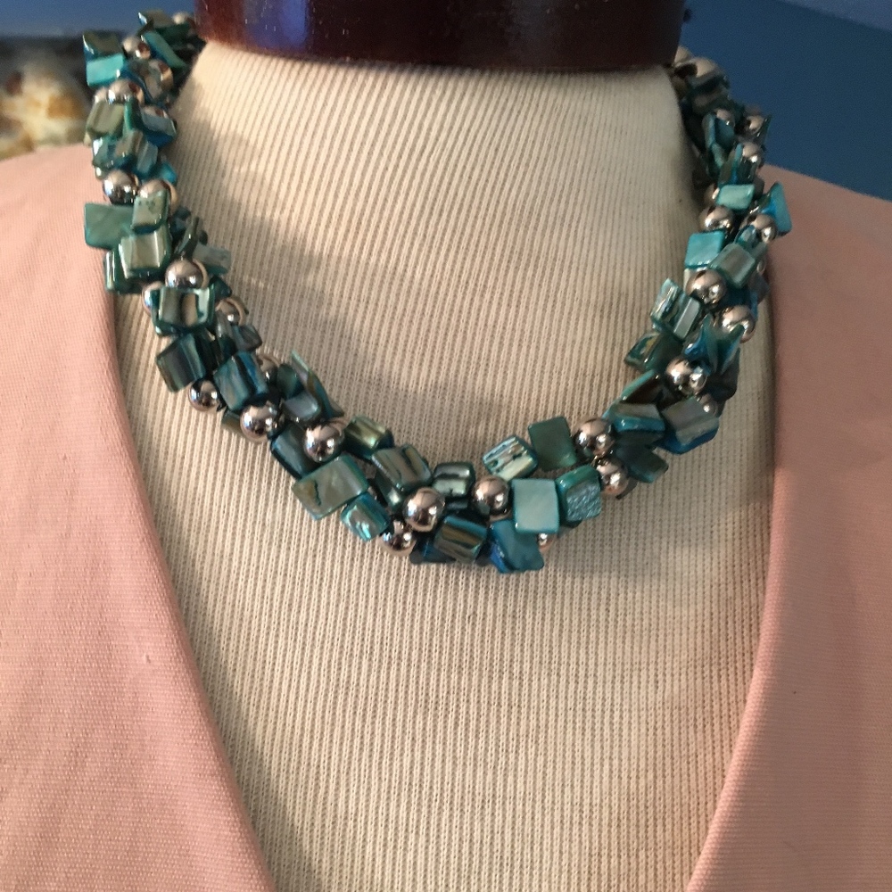 MULTI-STRAND NECKLACE, Silver and Blir, Matching Bracelet and EARRINGS, NWOT